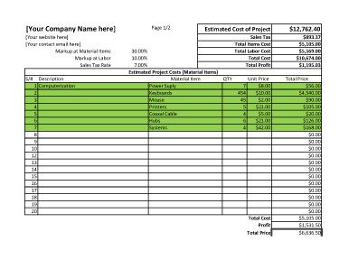 job order cost sheet